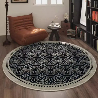 VIKAMA Nordic Classic Folk Style Round Loop Fleece Rug Room Bedside Study Sofa Coffee Table Stain and Slip Resistant Carpet