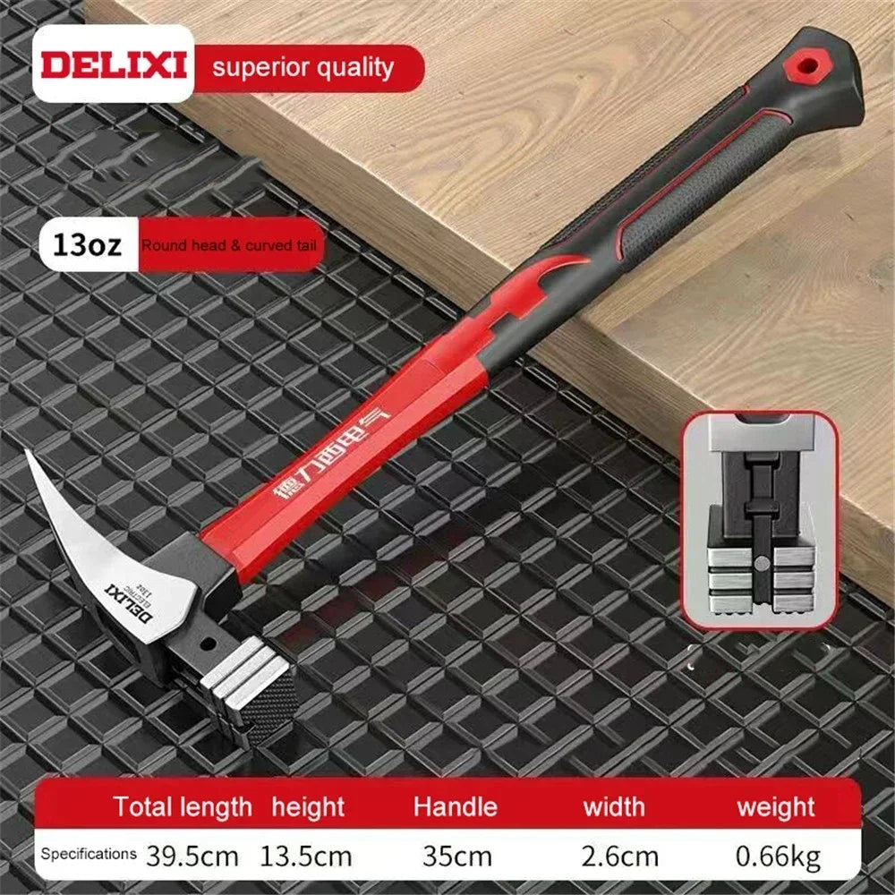 DELIXI High Carbon Steel Fiber Claw Hammer Handle Multifunctional Hammer Woodworking Nail Pulling and Hammering Tools