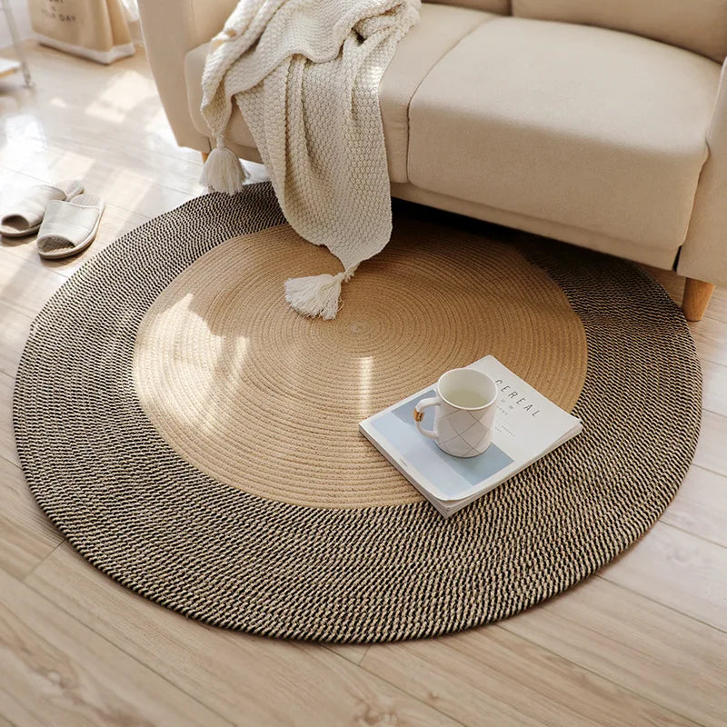 Jute Round Carpets For Living Room Bedroom Home Decor Sisal Patchwork Mat Rugs Hotel Garden Coffee Table Mats Woven Retro Style