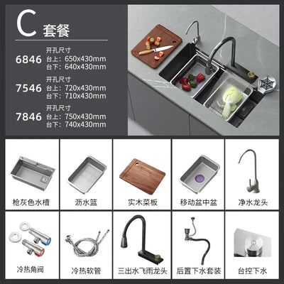 yj Stainless Steel Nano Sink Pull Kitchen Vegetable Washing Special Large Single Sink