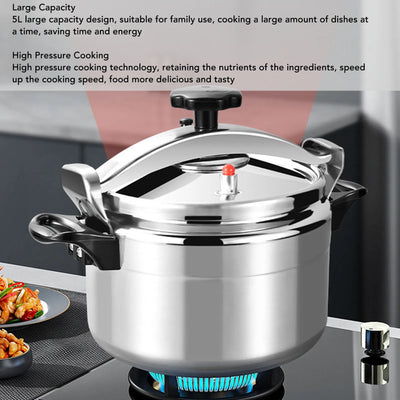 5L Pressure Cooker with Double Handle Explosion Proof Aluminium Alloy Pressure Pot for Gas Stove