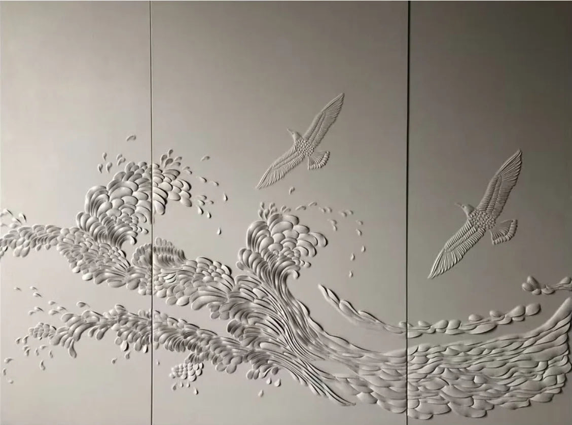 Custom size mural relief 3d wallpaper European plaster Bird Eagle flower background wall art plaster line shape 3d wallpaper