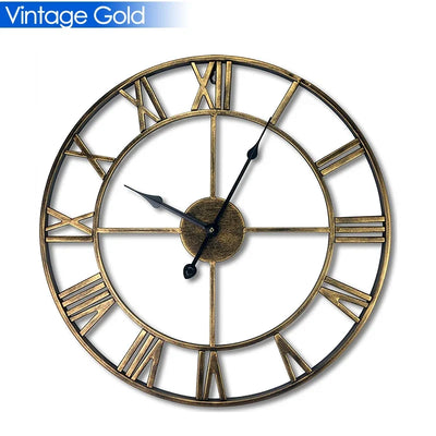 40/47/60/80cm Wall Clock Modern 3D Large Retro Black Iron Round Hollow Metal Wall Clock Nordic Roman Numerals Clock Home Decor