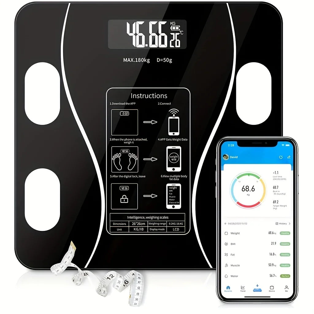 1pc Scales Smart Digital LED Scale, Fat Measurement Scale, Smartphone App Connection (Battery Models, Batteries Not Included)