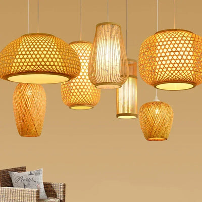 Big Size Bamboo Pendant Lamp Natural Rattan Chandeliers E27 Hand-knitting Café Restaurant Living Room Decor Hanging Lamp Indoor