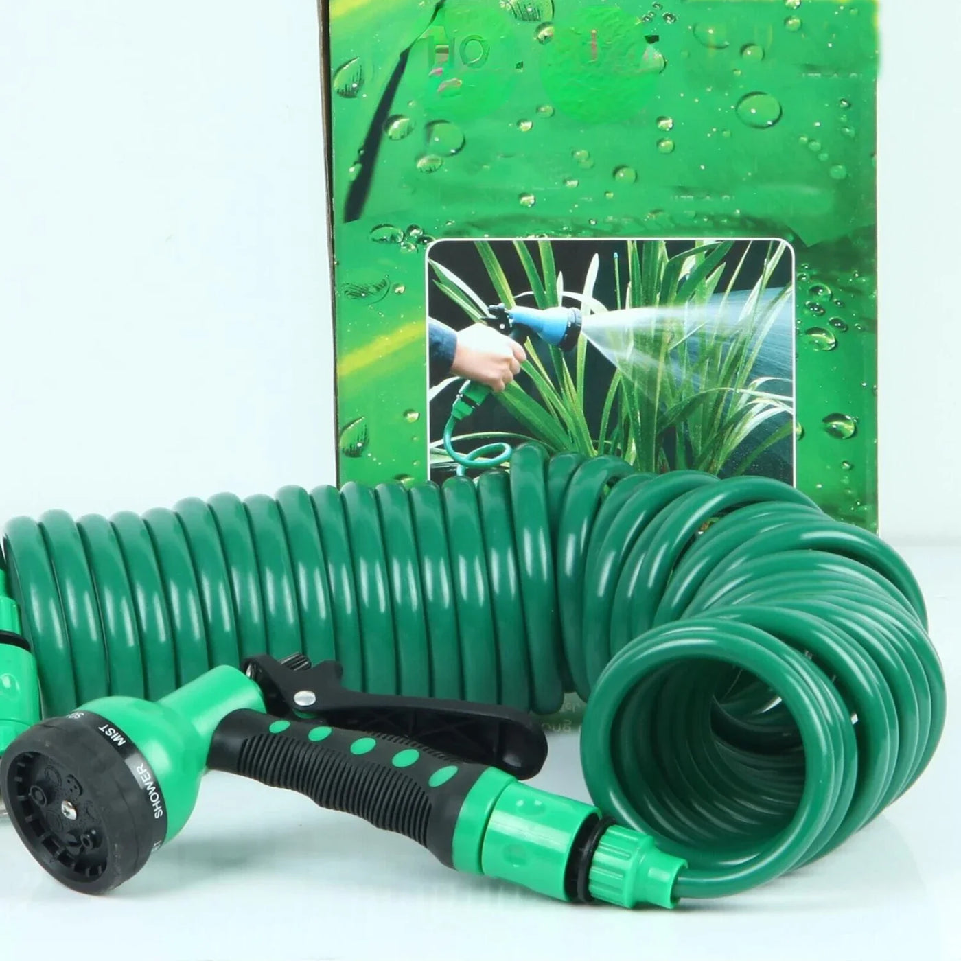 Durable Garden Sprinkler Hose with Multi-Pattern Nozzles for Efficient Irrigation and Car Cleaning - Flexible Coil Tube Spring P