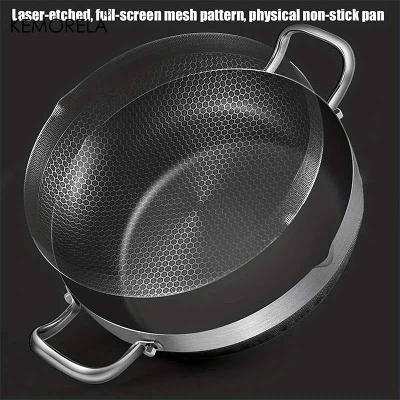 26/28/30CM Frying Pan Hot Pot Stainless Steel Non Stick Pan Honeycomb Soup Pot Bottom With Lid Induction Cooker Gas Stoves