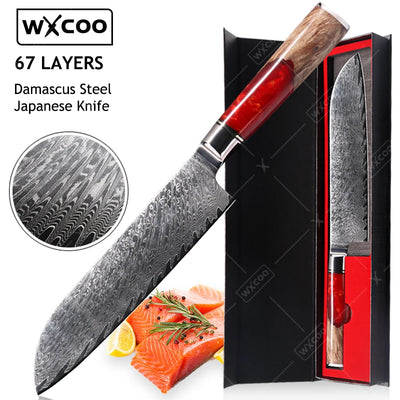 WXCOO Santoku Knife Damascus Stainless Steel Kitchen Knives Sashimi Slicing Professional Chef Knife Vegetable Cutting Knife Tool