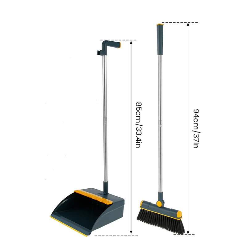 Broom and Scoop Set Household Plastic 180° Rotatable Standing Folding Dustpan Bathroom Water Wiper To Sweep Cleaning Products