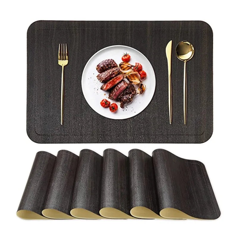 Inyahome Black Table Placemats Set Of 1/4/6 Heat-Resistant Wipeable Table Mats for Kitchen Outdoor Table Decoration Waterproof