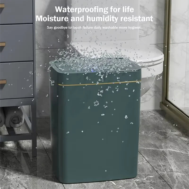 Non-contact narrow smart sensor trash can smart home 15L automatic bagging electronic trash can smart bathroom trash can green