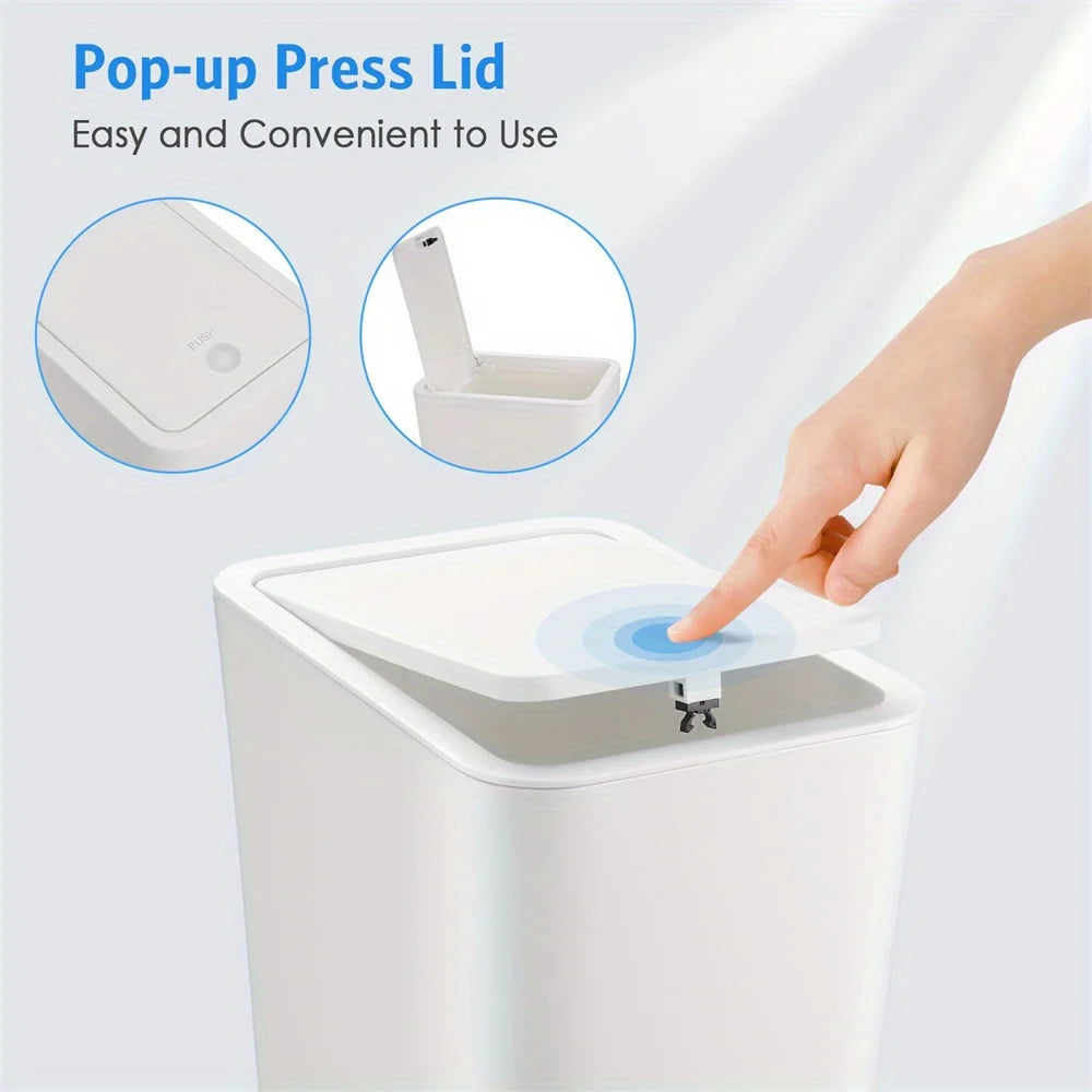 Small Bathroom Trash Can With Lid - 10L/2.6 Gallon Slim Garbage Bin, Plastic Wastebasket For Kitchen/Bedroom/Office/Dorm, Fits U