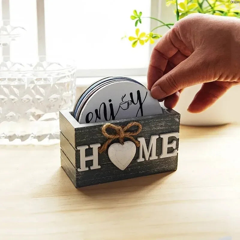 Home Love Wooden Set Insulated Coasters Kitchen Tableware Anti Scald And Household Use Cup Trays Decor Accessories