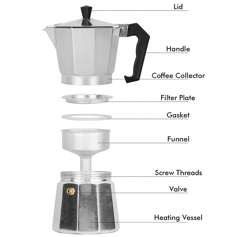 Espresso Coffee Maker Pot Aluminum Moka Pot Classic Italian Coffee Maker Stovetop Home Outdoor Moka Coffee Pot 100/150/300ml