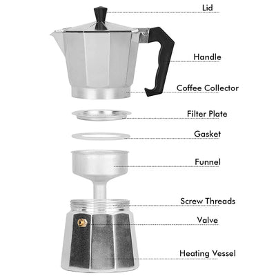 Espresso Coffee Maker Pot Aluminum Moka Pot Classic Italian Coffee Maker Stovetop Home Outdoor Moka Coffee Pot 100/150/300ml