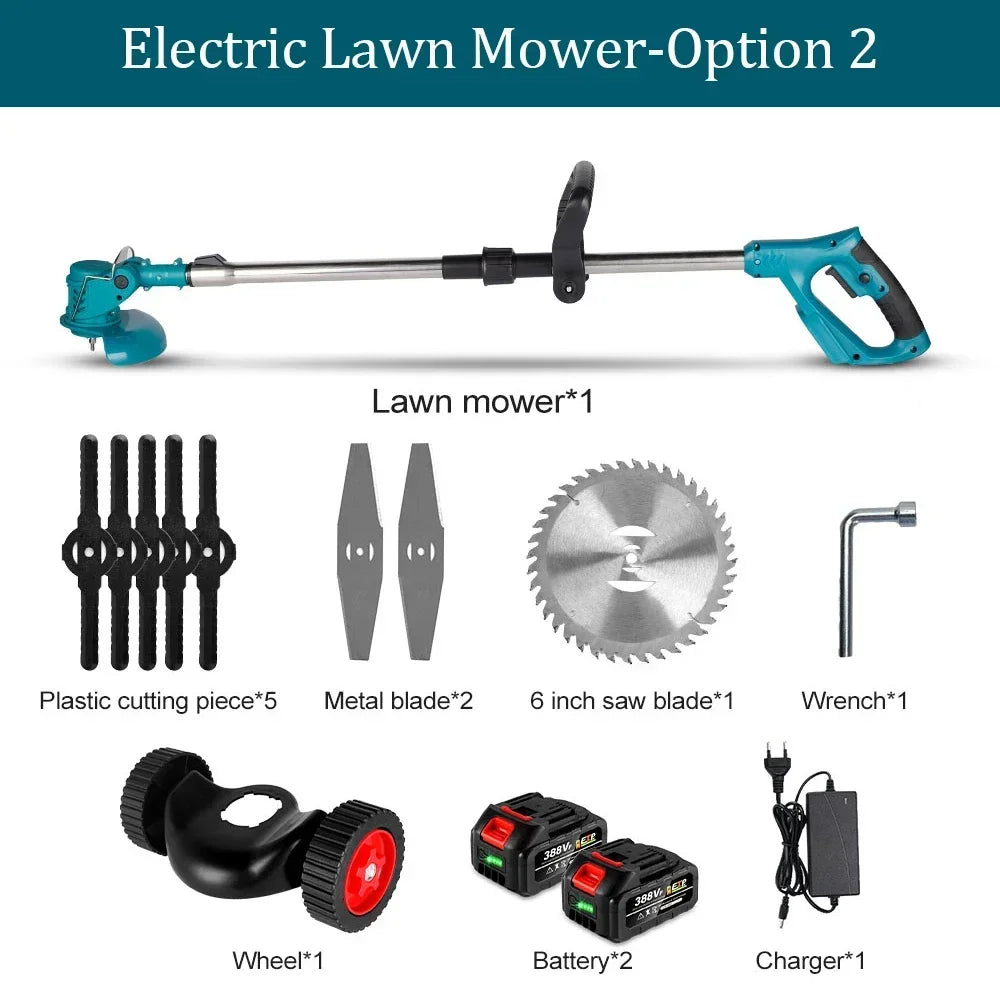 1500W Electric Grass Trimmer with1/2 Battery Lawn Mower Powerful Cutter Weeder 7800RPM Cordless Cutting Machine Weed Garden Tool