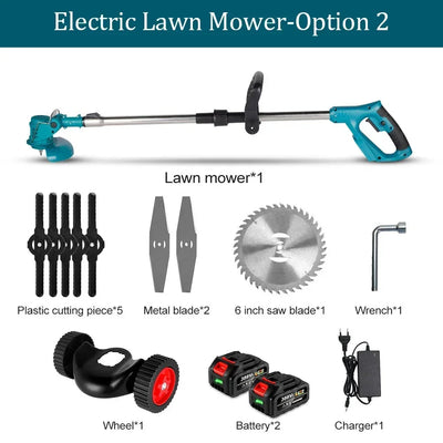 1500W Electric Grass Trimmer with1/2 Battery Lawn Mower Powerful Cutter Weeder 7800RPM Cordless Cutting Machine Weed Garden Tool