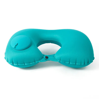 Green Foldable U-Shape Travel Pillow Automatic Air Inflatable Airplane Pillows Ring Pillow Press Type Bed Pillows Neck Cushion