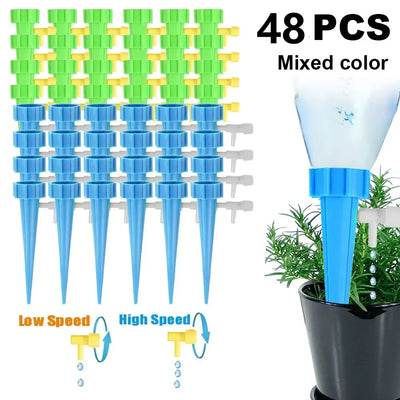 مجموعة مكونة من 48 قطعة من مسامير الري الذاتي للنباتات، جهاز ري بالتنقيط التلقائي القابل للتعديل للحديقة، نظام ري تلقائي للنباتات