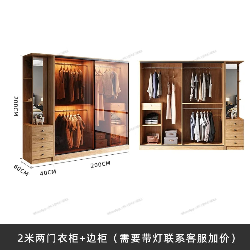 Sliding Door Wardrobe, Household Small Unit cCabinet, Light Luxury Glass Door, Overall Sliding Door Wardrobe