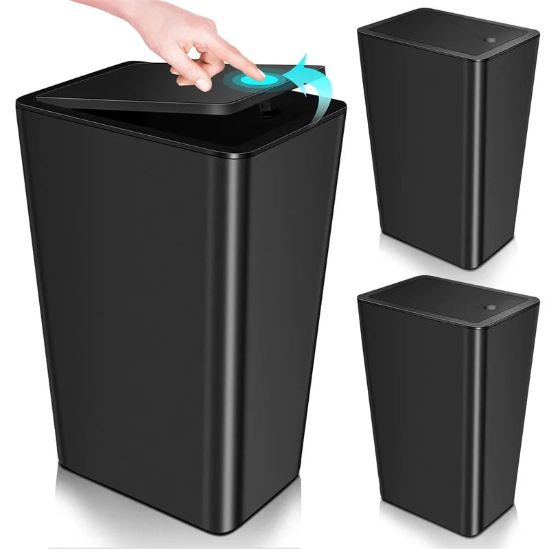 Small Bathroom Trash Can With Lid - 10L/2.6 Gallon Slim Garbage Bin, Plastic Wastebasket For Kitchen/Bedroom/Office/Dorm, Fits U