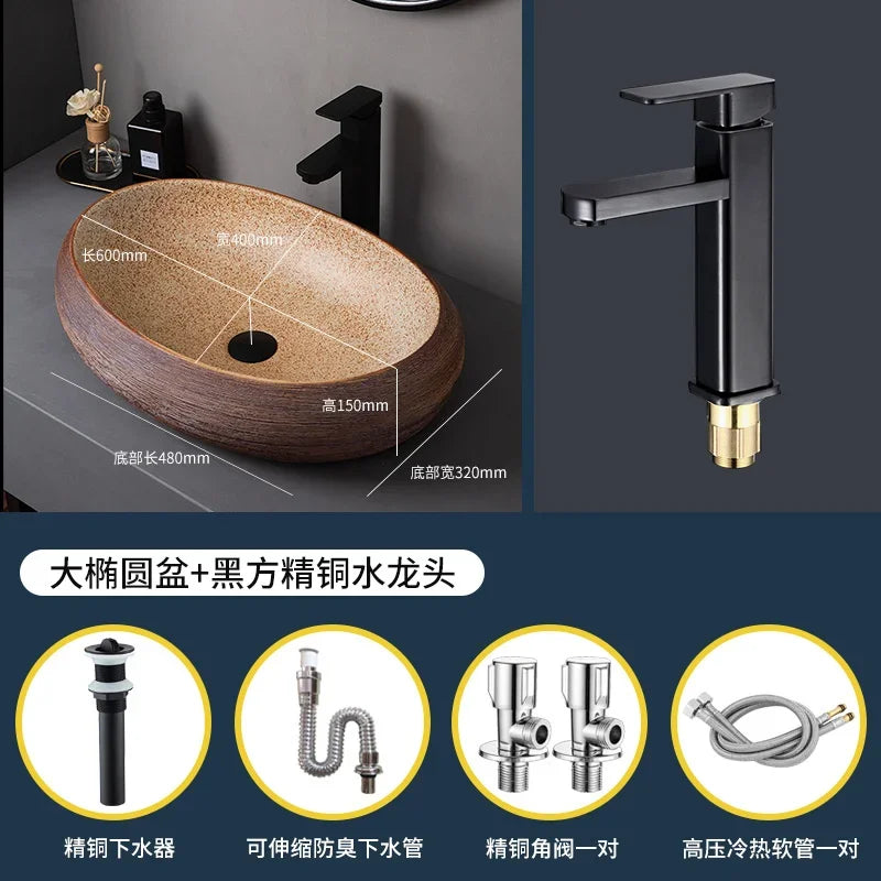 Medieval style platform basin ceramic art bathroom washing creative washbasin household washsink single