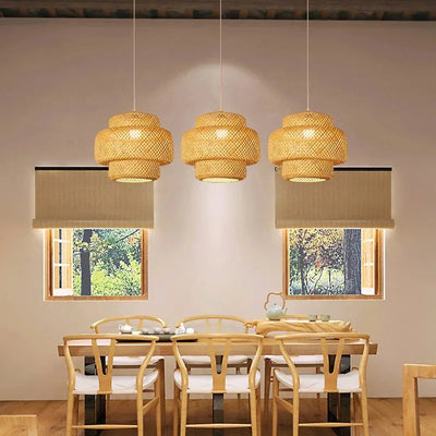 38CM Bamboo Lantern Pendent Light Natural Rattan Wicker E27 Bulb Chandeliers Pendent Lamp Restaurant Home Decorative Lighting