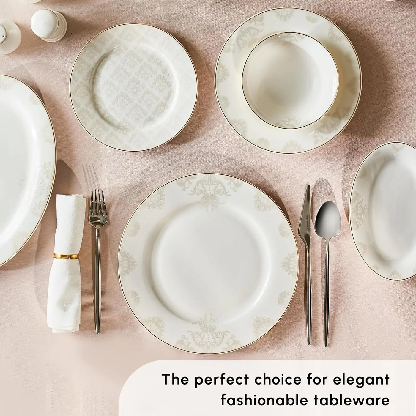 Dinner Sets for 12 People, 56-Piece Luxury Dinner Sets with Gold Trim, Dinner Plates, Pasta Bowls,Salad/Cereal/Soup