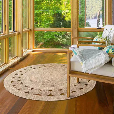 Natural Bulrush Round Carpets Rugs Straw Grass Rattan Carpets Bedroom Living Room Tea Table Floor Mats Environmentally Friendly