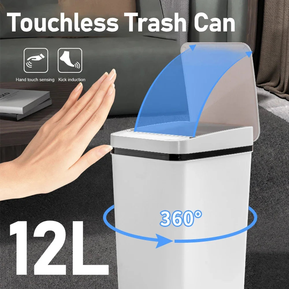 12L Smart Trash Can Space-Saving Automatic Touchless Garbage Can Waterproof Small Trash Bin for Kitchen Bathroom Bedroom Office