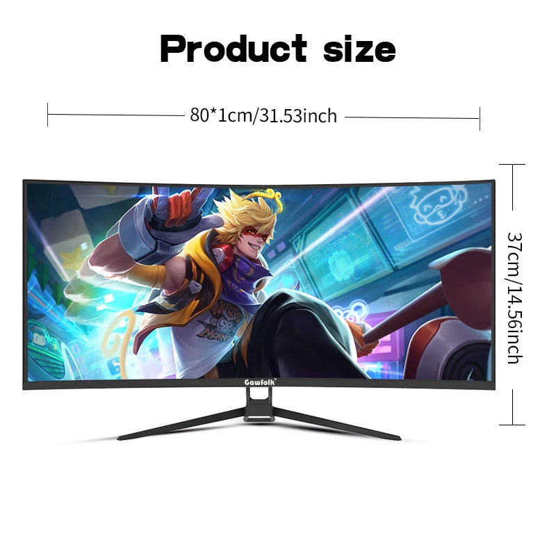 Gawfolk Monitor 34'' 144Hz Bandfish Screen Curved 1500R Gaming Bezel-less Slim 400HDR Nits 100% SRGB Wide Color Gamut FAsT VA Te