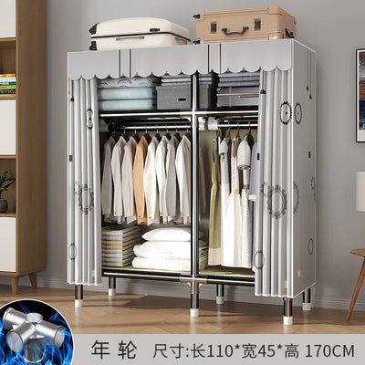 Durable Alloy Steel Wardrobe  HighCapacity Closet with Polyester Taffeta, Easy Clean Bedroom Storage, Clothing Organizer