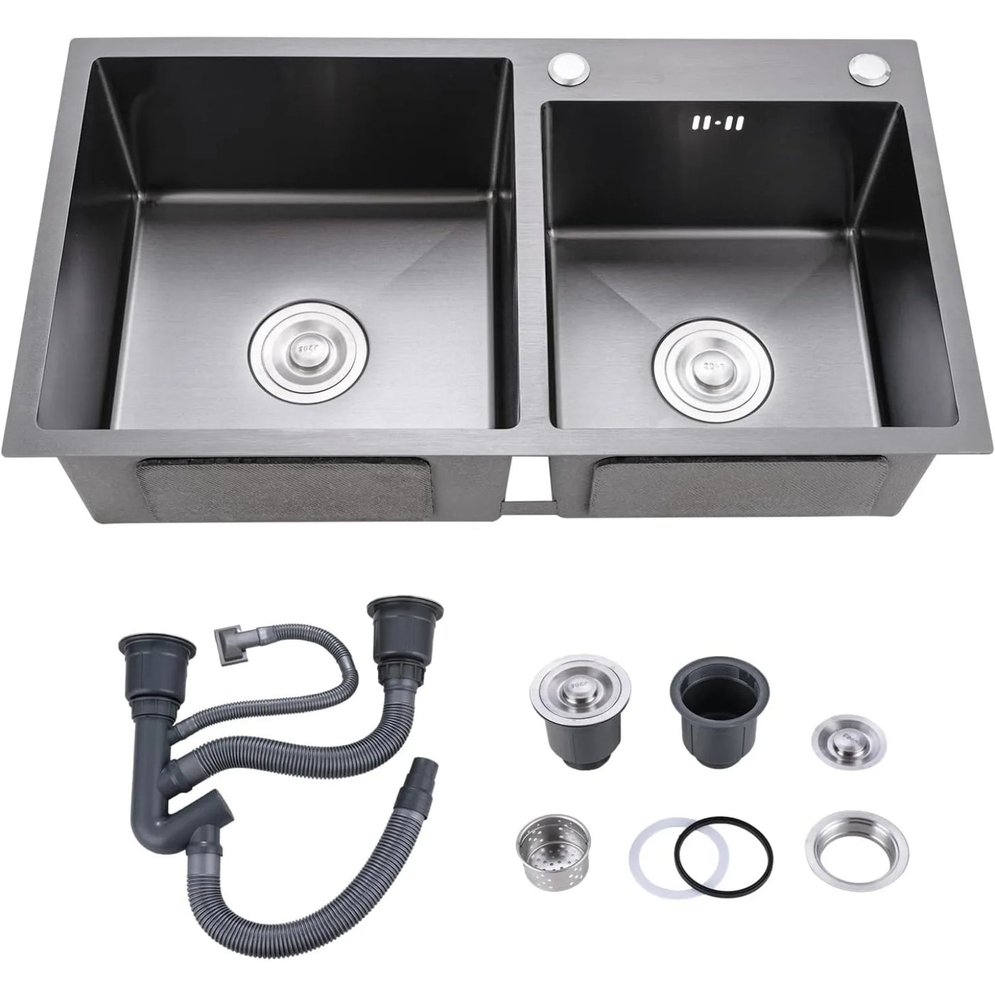 31" x 18" Black Double Bowl Kitchen Sink, Drop-in/Topmount Overmount Kitchen Sinks Basin with 304 Nano-Coated and Accessories