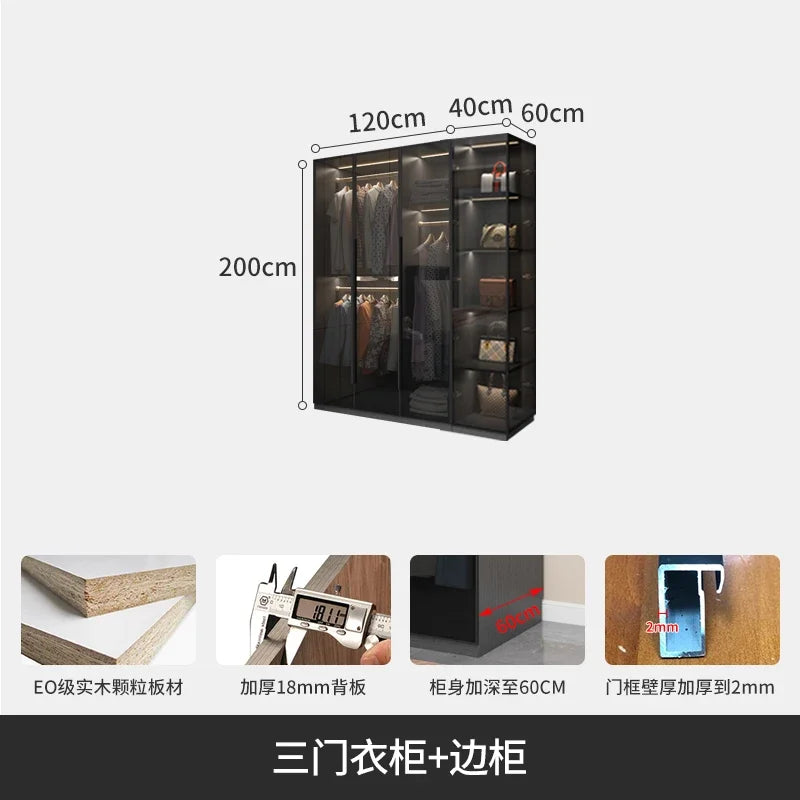 With Glass Doors Wardrobes Multilayer Luxury Storage Open Closets Wardrobes Cabinet Shelves Guarda Roupas Bedroom Furniture