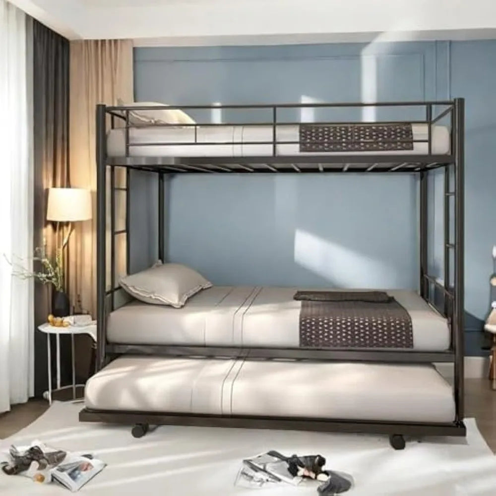 Twin Over Twin Bunk Bed Frame ,Metal Bunk Bed Bedframe with Guard Rail and 2 Ladders for Adults,Can be Divided into 3 Beds