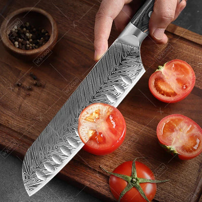 WXCOO Professional Kitchen Chef Knives Set Stainless Steel Boning Knife Damascus Steel Pattern Cleaver Fruit Bread Santoku Knife