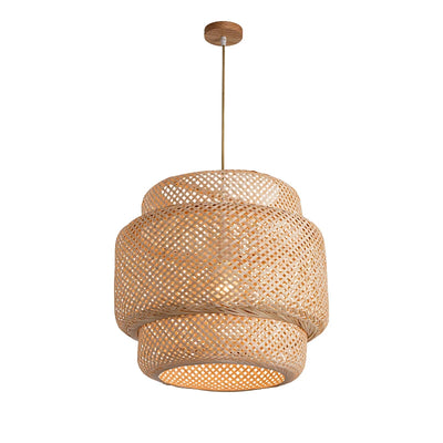 Bamboo Ceiling Pendant Lamp E27 Hand Knitted Chinese Style Weaving Hanging Chandelier Restaurant Home Decor Lighting Fixtures