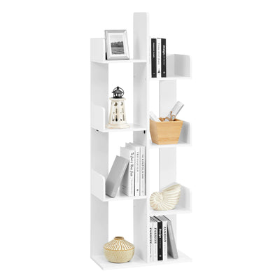 VASAGLE Bookcase, Tree-Shaped Bookshelf with 8 Storage Shelves, Rounded Corners, White 9.8D x 19.7W x 55.1H in, Engineered Wood