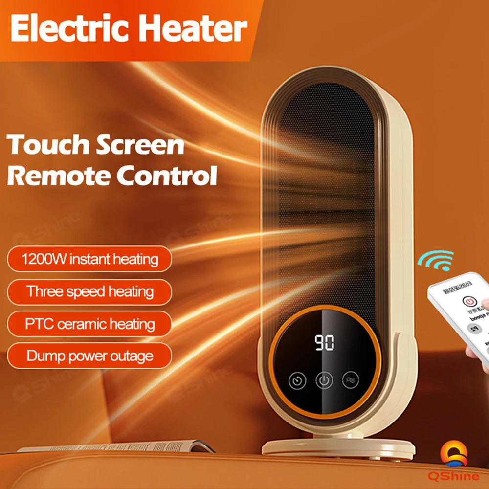 2024 New 1200W Portable Space Heater Home Warmer Electric Heater With Touch Screen Remote Control Timing 3 Speeds PTC Heating