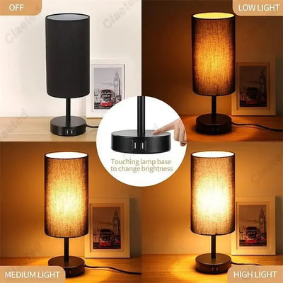 Table Lamp Bedroom Bedside Simple and Creative Touch Dimming Wood Grain Color USB Charging Port Led Small Table Lamp