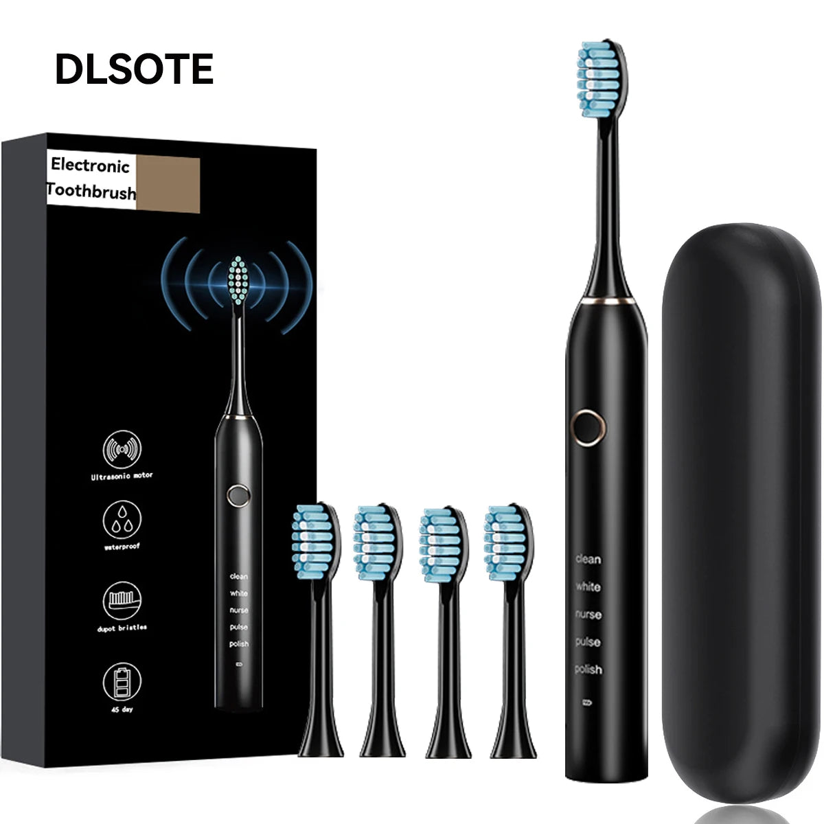 Sonic Electric Adult Toothbrush Rechargeable With 4 Replacement Brush Heads 5 Modes and 3 Intensity 2 Minute Intelligent Timer