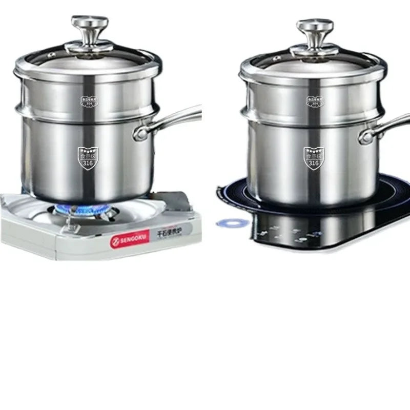 New 316 stainless steel soup pot with steamer for baby food cooking and milk boiling Soup and stock pot