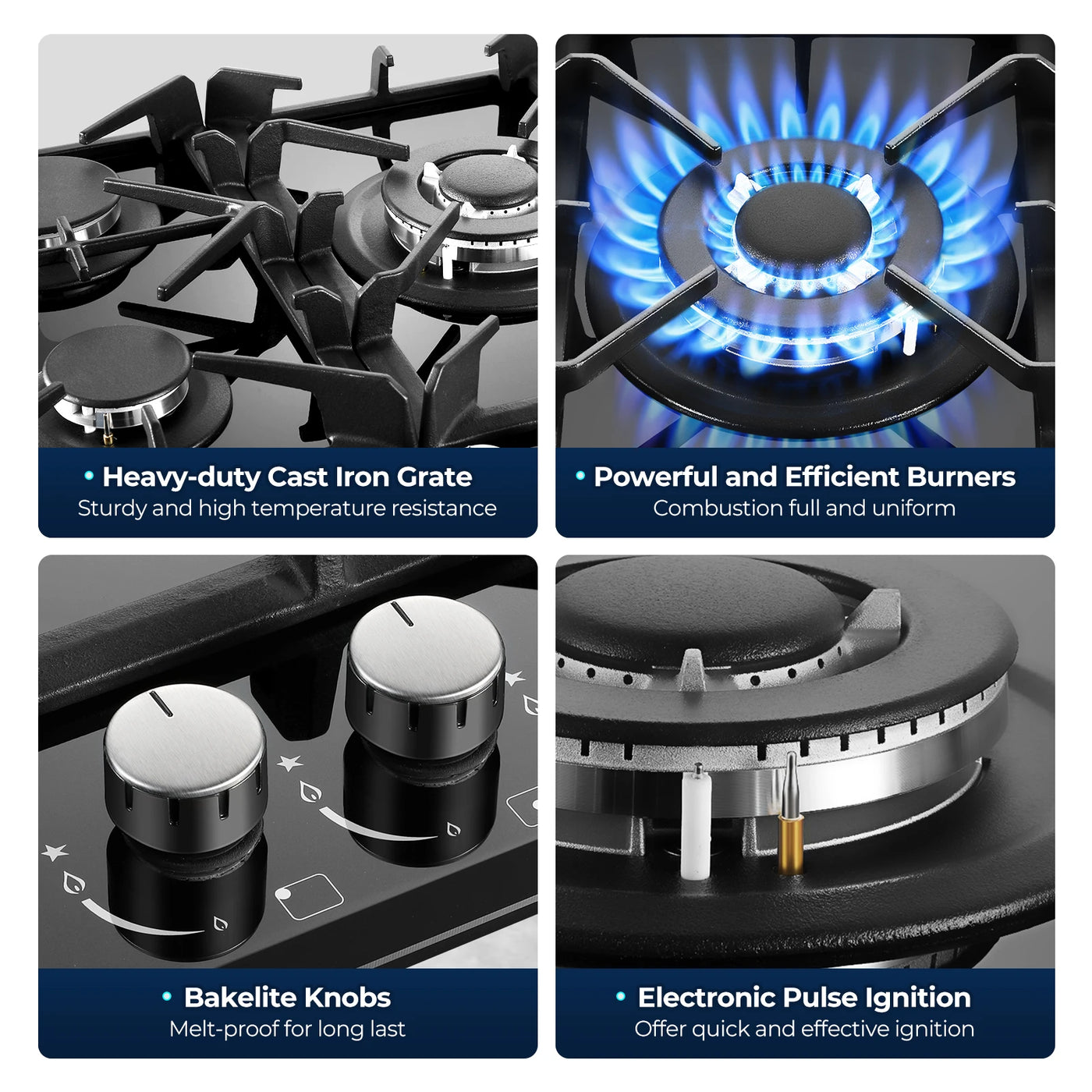 30 Inch 5 Burners Stove Top Built-in NG/LPG Convertible with Thermocouple Protection Gas Cooktop