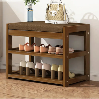 Special Multifunctional Shoe Organizer Bamboo Shoe Cabinets Linen Upholstered Storage Multi-layer Partition Hallway Bench