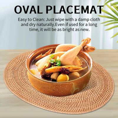 MCGS-Rattan Woven Placemats Oval Round Table Mats Non Slip Heat Resistant Place Mat Natural Multipurpose Placemat 30X40cm