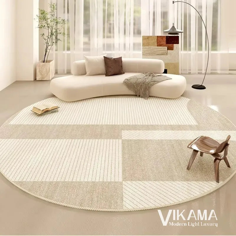 VIKAMA circular cream style light luxury carpet living room bedroom minimalist beige lines home decoration washable floor mat