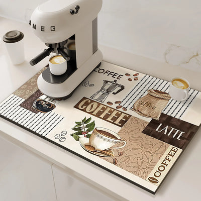 Retro Coffee Maker Mat Kitchen Drain Pad Non-slip Dish Drying Mats Quick Dry Tableware Faucet Placemat Dinnerware Washable