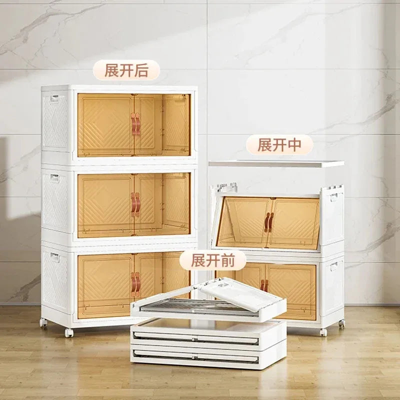 Modern Multi-layer Storage Rack with Wheels Plastic Kitchen Cabinets Home Kitchen Sideboards Collapsible Bedroom Storage Cabinet