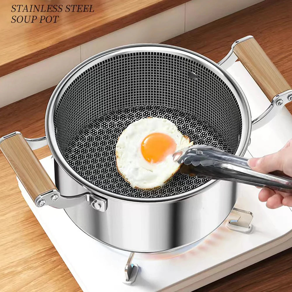 316L Stainless Steel Soup Pot Wok Hot Pot Honeycomb Non-stick Pot with lid Home Induction Cooker Gas Stove Universal Frying Pan