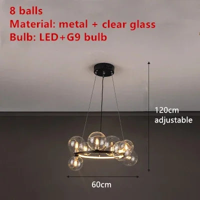 Nordic Clear Glass LED Chandelier Hall Parlor Lighting Fixtures Restaurant Bedroom Modern Hanglamp Cord Adjustable G9 Loft Deco